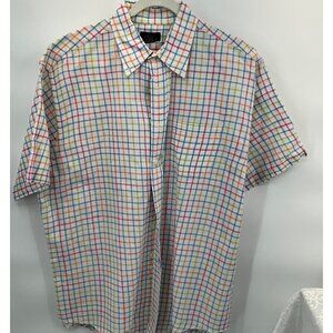 Brooks Brothers 346 XL 100% Linen Short Sleeve Button-Down Shirt Multicolor Plai